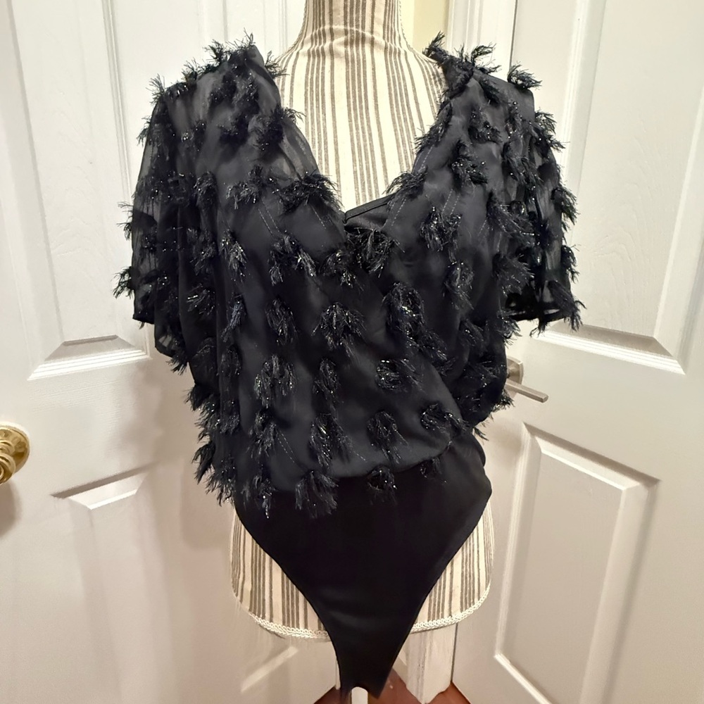 Willow & Root Fancy Layered Bodysuit Sparkles Black So Fancy